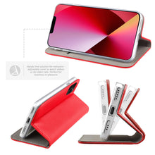 Lade das Bild in den Galerie-Viewer, Moozy Case Flip Cover for iPhone 13 Pro Max, Red - Smart Magnetic Flip Case Flip Folio Wallet Case with Card Holder and Stand, Credit Card Slots

