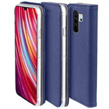 Charger l&#39;image dans la galerie, Moozy Case Flip Cover for Xiaomi Redmi Note 8 Pro, Dark Blue - Smart Magnetic Flip Case with Card Holder and Stand
