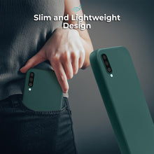 Załaduj obraz do przeglądarki galerii, Moozy Lifestyle. Silicone Case for Samsung A50, Dark Green - Liquid Silicone Lightweight Cover with Matte Finish and Soft Microfiber Lining, Premium Silicone Case
