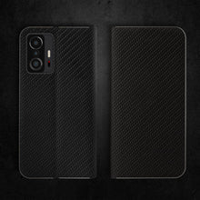 Afbeelding in Gallery-weergave laden, Moozy Wallet Case for Xiaomi 11T and 11T Pro, Black Carbon - Flip Case with Metallic Border Design Magnetic Closure Flip Cover with Card Holder and Kickstand Function
