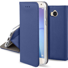 Cargar imagen en el visor de la galería, Moozy Case Flip Cover for Huawei Y6 2017, Dark Blue - Smart Magnetic Flip Case with Card Holder and Stand
