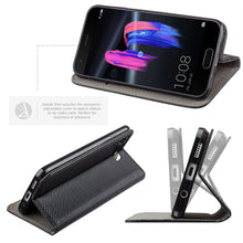 Cargar imagen en el visor de la galería, Moozy Case Flip Cover for Huawei Honor 9, Black - Smart Magnetic Flip Case with Card Holder and Stand
