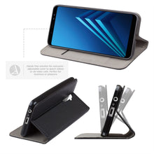 Cargar imagen en el visor de la galería, Moozy Case Flip Cover for Samsung A8 2018, Black - Smart Magnetic Flip Case with Card Holder and Stand
