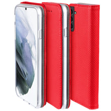 Load image into Gallery viewer, Moozy Case Flip Cover for Samsung S21 5G, Samsung S21, Red - Smart Magnetic Flip Case with Card Holder and Stand
