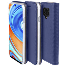 Load image into Gallery viewer, Moozy Case Flip Cover for Xiaomi Redmi Note 9S and Xiaomi Redmi Note 9 Pro, Dark Blue - Smart Magnetic Flip Case with Card Holder and Stand
