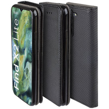 Załaduj obraz do przeglądarki galerii, Moozy Case Flip Cover for Oppo Find X2 Lite, Black - Smart Magnetic Flip Case with Card Holder and Stand
