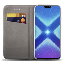 Load image into Gallery viewer, Moozy Case Flip Cover for Huawei Honor 8X, Dark Blue - Smart Magnetic Flip Case with Card Holder and Stand
