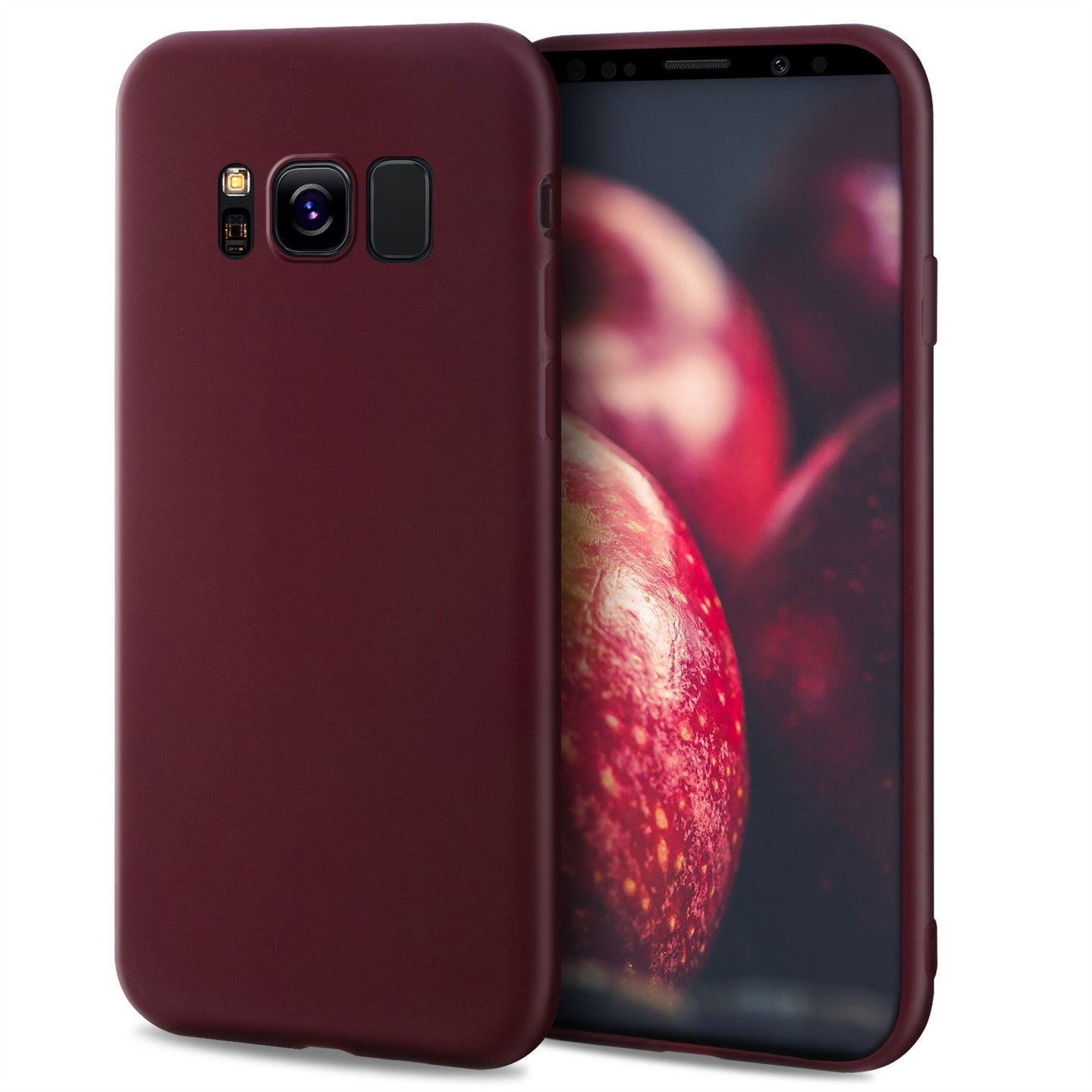 Moozy Minimalist Series Silicone Case for Samsung S8, Wine Red - Matte Finish Slim Soft TPU Cover