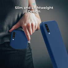 Ladda upp bild till gallerivisning, Moozy Lifestyle. Silicone Case for Samsung A50, Midnight Blue - Liquid Silicone Lightweight Cover with Matte Finish and Soft Microfiber Lining, Premium Silicone Case
