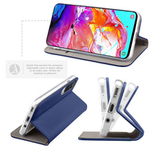 Cargar imagen en el visor de la galería, Moozy Case Flip Cover for Samsung A70, Dark Blue - Smart Magnetic Flip Case with Card Holder and Stand
