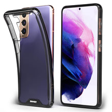 Load image into Gallery viewer, Moozy Xframe Shockproof Case for Samsung S21 5G and 4G - Black Rim Transparent Case, Double Colour Clear Hybrid Cover with Shock Absorbing TPU Rim
