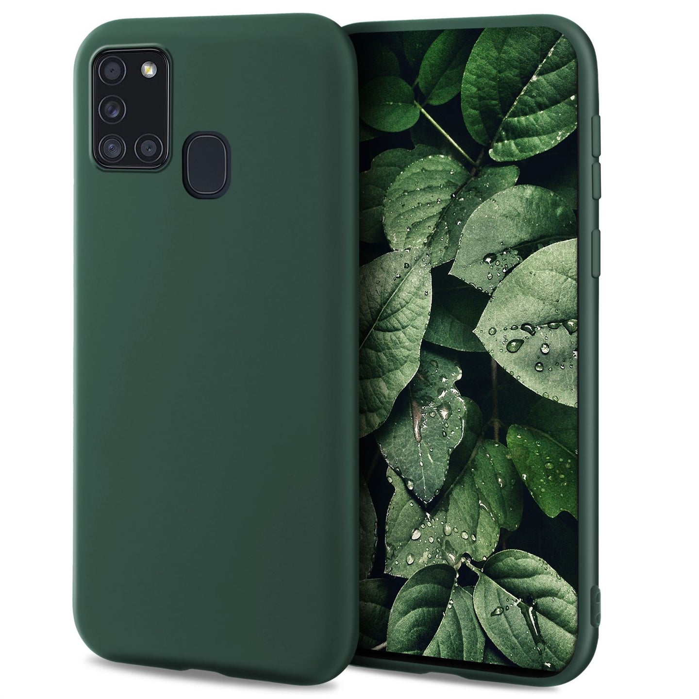 Moozy Minimalist Series Silicone Case for Samsung A21s, Midnight Green - Matte Finish Slim Soft TPU Cover