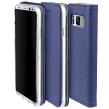 Load image into Gallery viewer, Moozy Case Flip Cover for Samsung S8, Dark Blue - Smart Magnetic Flip Case with Card Holder and Stand
