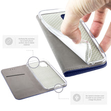 Załaduj obraz do przeglądarki galerii, Moozy Case Flip Cover for Samsung A42 5G, Dark Blue - Smart Magnetic Flip Case with Card Holder and Stand

