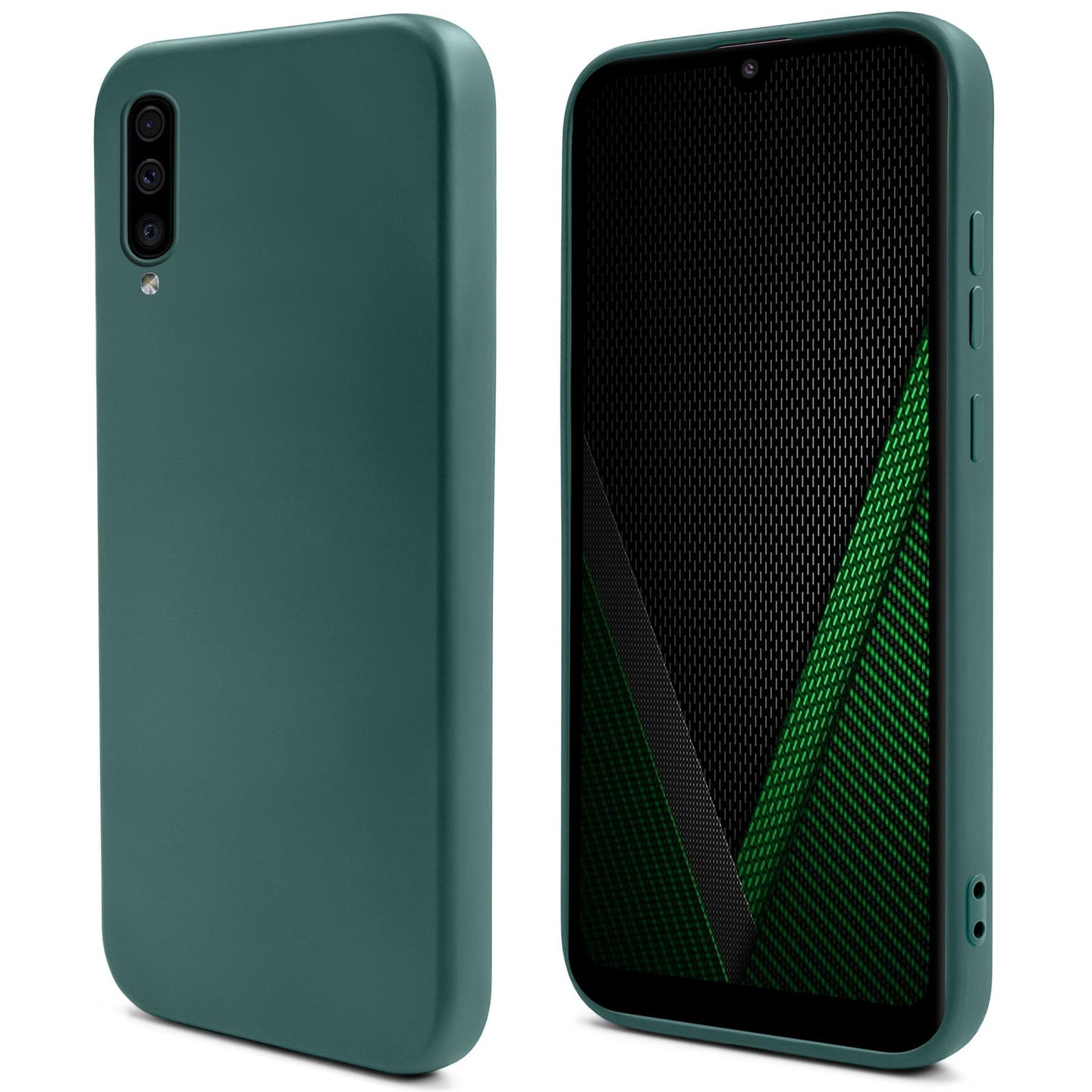 Moozy Lifestyle. Silicone Case for Samsung A50, Dark Green - Liquid Silicone Lightweight Cover with Matte Finish and Soft Microfiber Lining, Premium Silicone Case