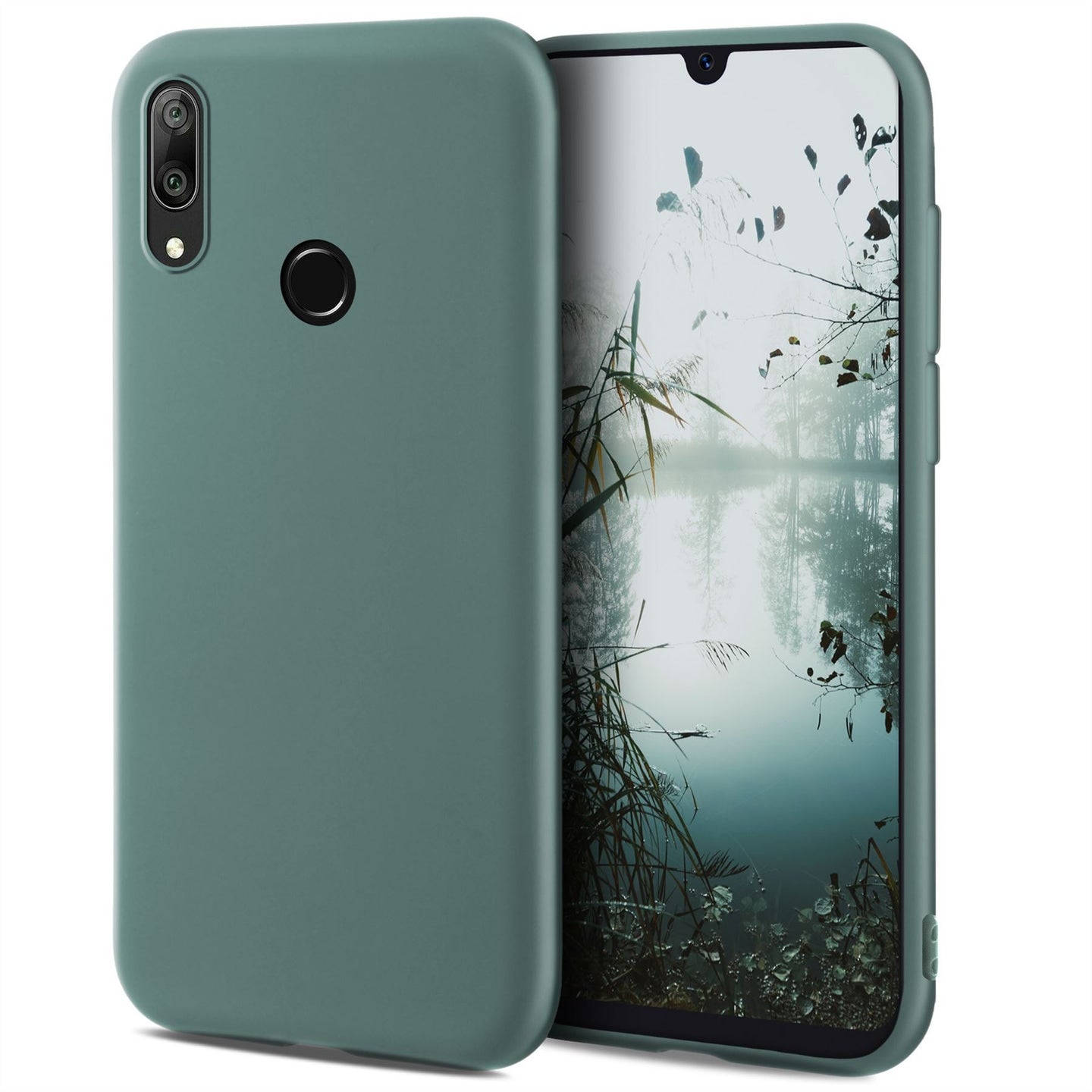 Moozy Minimalist Series Silicone Case for Huawei Y7 2019, Blue Grey - Matte Finish Slim Soft TPU Cover