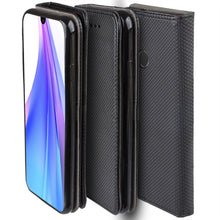Charger l&#39;image dans la galerie, Moozy Case Flip Cover for Xiaomi Redmi Note 8T, Black - Smart Magnetic Flip Case with Card Holder and Stand
