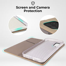 Ladda upp bild till gallerivisning, Moozy Case Flip Cover for Samsung A22 4G, Gold - Smart Magnetic Flip Case Flip Folio Wallet Case with Card Holder and Stand, Credit Card Slots, Kickstand Function
