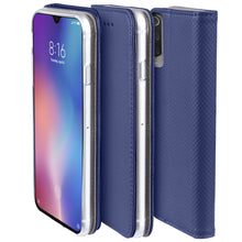 Load image into Gallery viewer, Moozy Case Flip Cover for Xiaomi Mi 9 SE, Dark Blue - Smart Magnetic Flip Case with Card Holder and Stand
