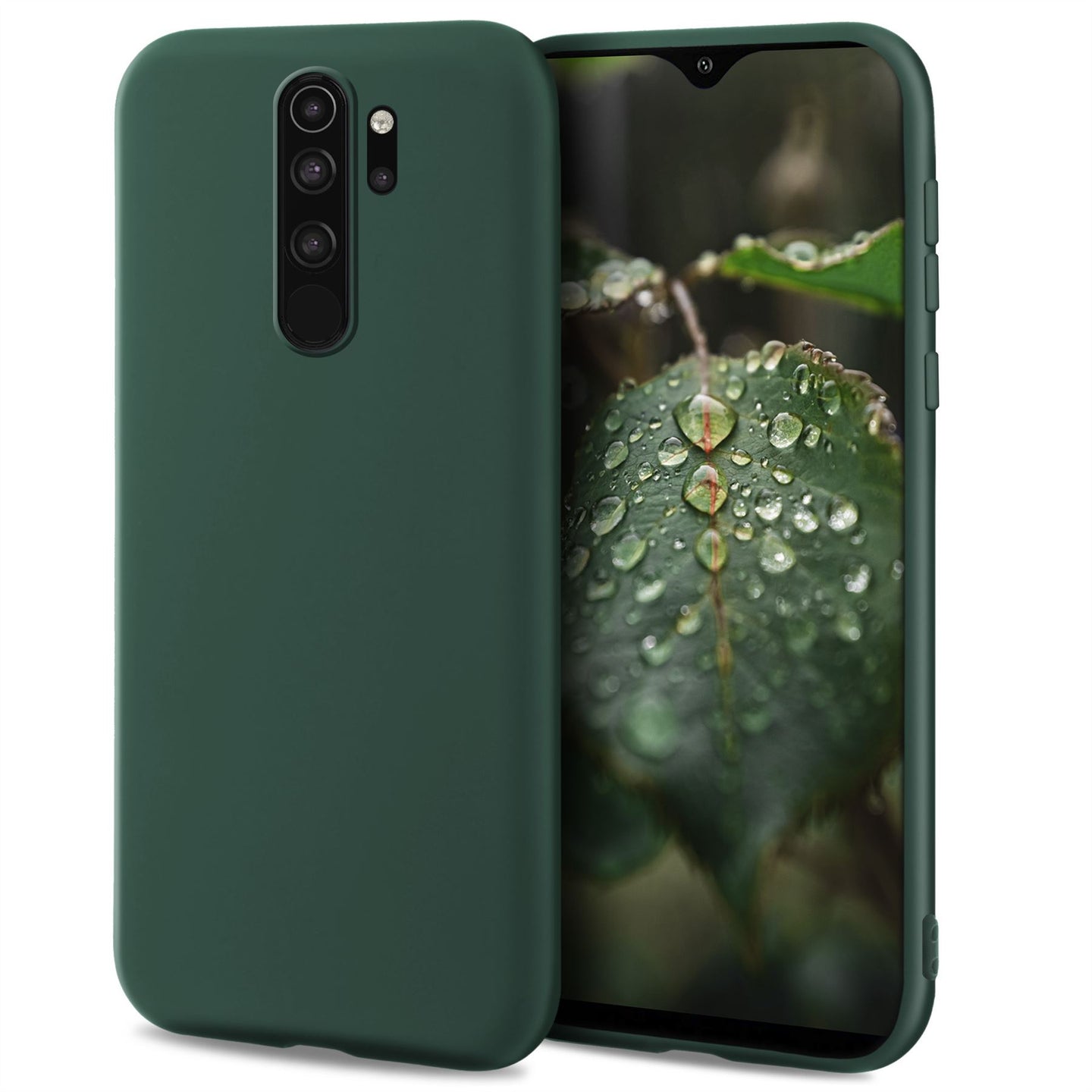 Moozy Lifestyle. Designed for Xiaomi Redmi Note 8 Pro Case, Dark Green - Liquid Silicone Cover with Matte Finish and Soft Microfiber Lining