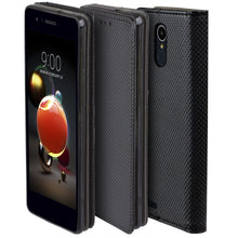 Charger l&#39;image dans la galerie, Moozy Case Flip Cover for LG K8 2017, Black - Smart Magnetic Flip Case with Card Holder and Stand
