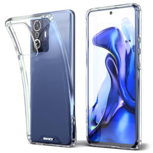 Carica l&#39;immagine nel visualizzatore di Gallery, Moozy Xframe Shockproof Case for Xiaomi 11T and Xiaomi 11T Pro - Transparent Rim Case, Double Colour Clear Hybrid Cover with Shock Absorbing TPU Rim
