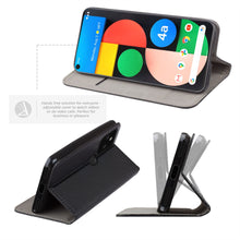 Carica l&#39;immagine nel visualizzatore di Gallery, Moozy Case Flip Cover for Google Pixel 4a 5G, Black - Smart Magnetic Flip Case with Card Holder and Stand
