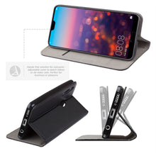 Załaduj obraz do przeglądarki galerii, Moozy Case Flip Cover for Huawei P20 Lite, Black - Smart Magnetic Flip Case with Card Holder and Stand

