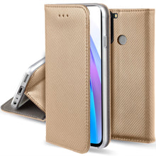 Załaduj obraz do przeglądarki galerii, Moozy Case Flip Cover for Xiaomi Redmi Note 8T, Gold - Smart Magnetic Flip Case with Card Holder and Stand
