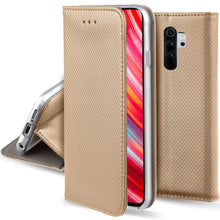 Carica l&#39;immagine nel visualizzatore di Gallery, Moozy Case Flip Cover for Xiaomi Redmi Note 8 Pro, Gold - Smart Magnetic Flip Case with Card Holder and Stand
