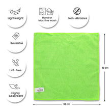 Afbeelding in Gallery-weergave laden, VILSTO Microfibre Cloth, Reusable Lint Free Cloth, Easy Clean Cloth, Window Cleaning, Microfibre Towel, Cleaning Supplies, 30x30 cm, 10 Pieces, Green
