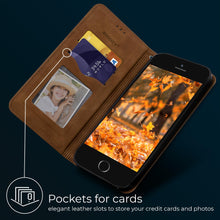 Ladda upp bild till gallerivisning, Moozy Marble Brown Flip Case for iPhone SE 2020, iPhone 8, iPhone 7 - Flip Cover Magnetic Flip Folio Retro Wallet Case
