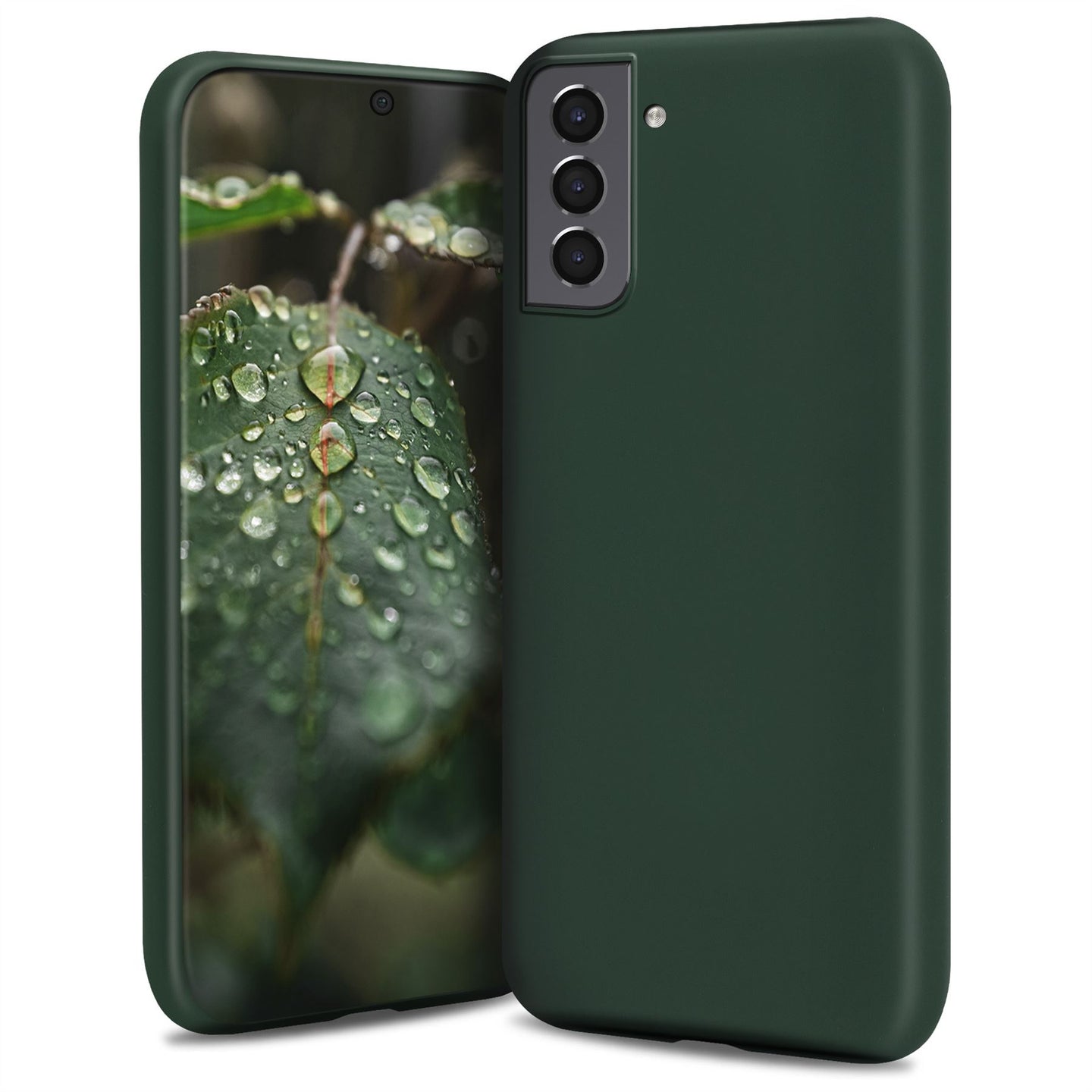 Moozy Lifestyle. Designed for Samsung S21 5G, Samsung S21 Case, Dark Green - Liquid Silicone Cover with Matte Finish and Soft Microfiber Lining