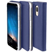 Ladda upp bild till gallerivisning, Moozy Case Flip Cover for Huawei Mate 10 Lite, Dark Blue - Smart Magnetic Flip Case with Card Holder and Stand
