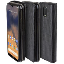 Cargar imagen en el visor de la galería, Moozy Case Flip Cover for Nokia 2.3, Black - Smart Magnetic Flip Case with Card Holder and Stand
