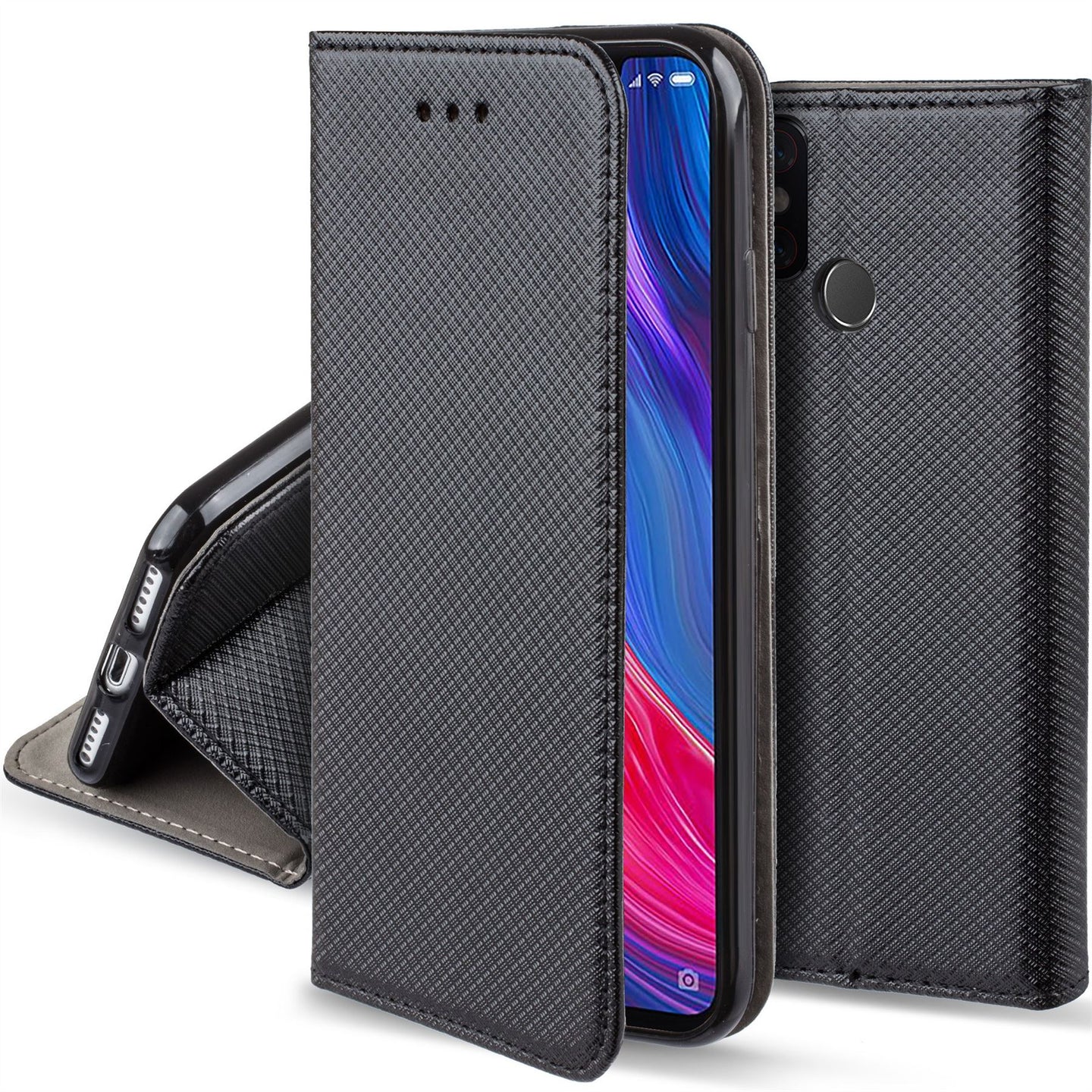 Moozy Case Flip Cover for Xiaomi Mi 8, Black - Smart Magnetic Flip Case with Card Holder and Stand