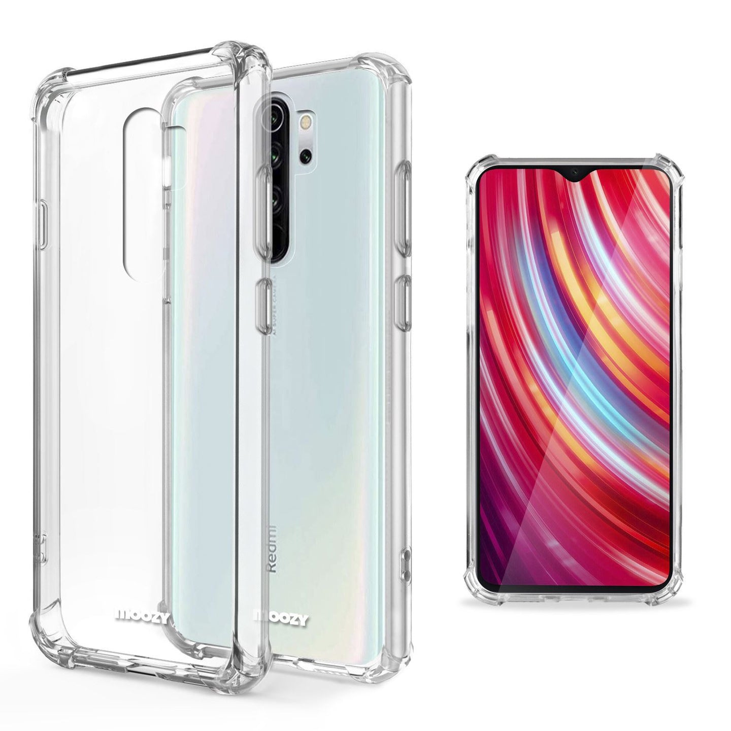 Moozy Shock Proof Silicone Case for Xiaomi Redmi Note 8 Pro - Transparent Crystal Clear Phone Case Soft TPU Cover