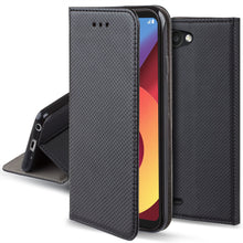 Carica l&#39;immagine nel visualizzatore di Gallery, Moozy Case Flip Cover for LG Q6, Black - Smart Magnetic Flip Case with Card Holder and Stand
