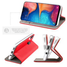 Carica l&#39;immagine nel visualizzatore di Gallery, Moozy Case Flip Cover for Samsung A20e, Red - Smart Magnetic Flip Case with Card Holder and Stand
