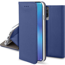 Load image into Gallery viewer, Moozy Case Flip Cover for Xiaomi Mi 9 SE, Dark Blue - Smart Magnetic Flip Case with Card Holder and Stand
