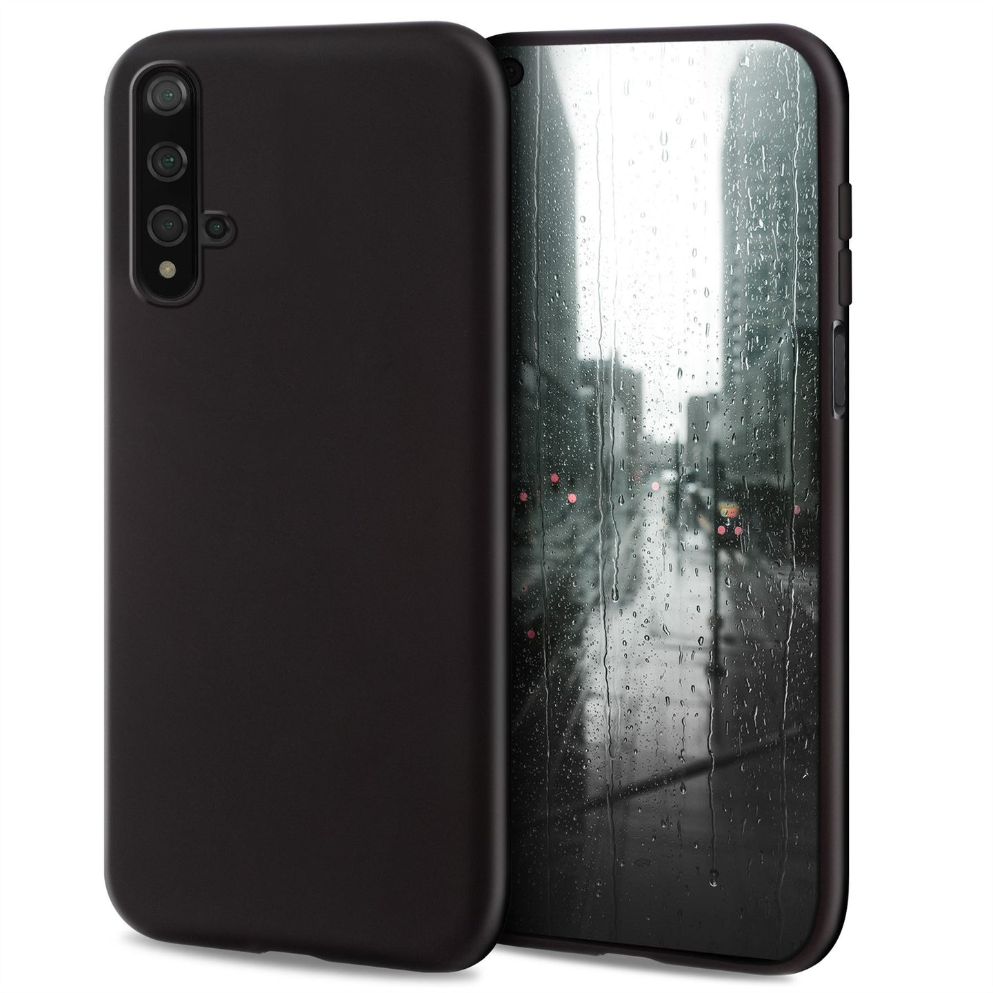 Moozy Minimalist Series Silicone Case for Huawei Nova 5T and Honor 20, Black - Matte Finish Slim Soft TPU Cover