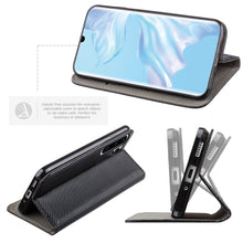 Cargar imagen en el visor de la galería, Moozy Case Flip Cover for Huawei P30 Pro, Black - Smart Magnetic Flip Case with Card Holder and Stand
