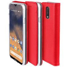 Carica l&#39;immagine nel visualizzatore di Gallery, Moozy Case Flip Cover for Nokia 2.3, Red - Smart Magnetic Flip Case with Card Holder and Stand
