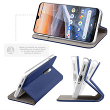Załaduj obraz do przeglądarki galerii, Moozy Case Flip Cover for Nokia 3.2, Dark Blue - Smart Magnetic Flip Case with Card Holder and Stand
