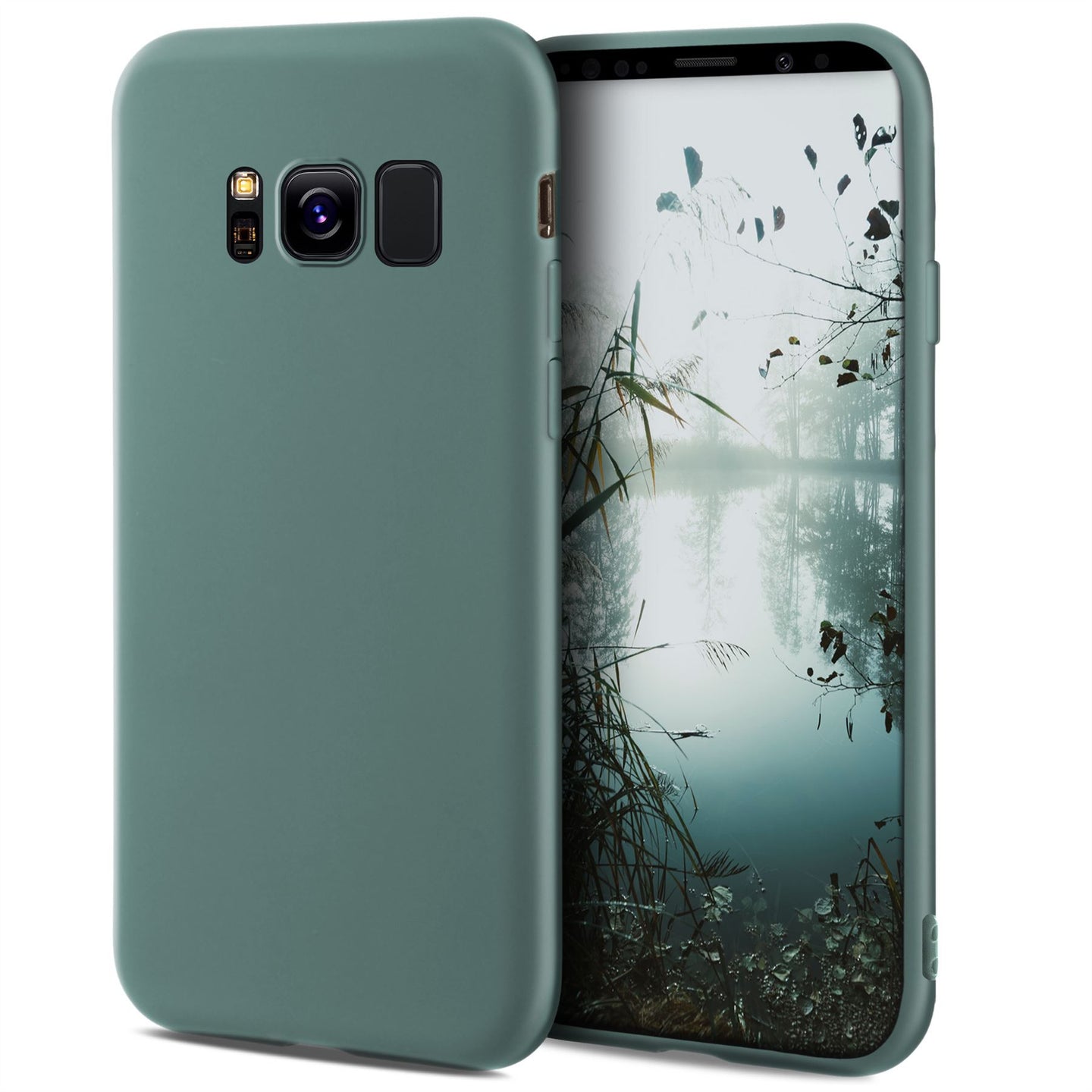 Moozy Minimalist Series Silicone Case for Samsung S8, Blue Grey - Matte Finish Slim Soft TPU Cover