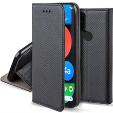 Carica l&#39;immagine nel visualizzatore di Gallery, Moozy Case Flip Cover for Google Pixel 4a 5G, Black - Smart Magnetic Flip Case with Card Holder and Stand
