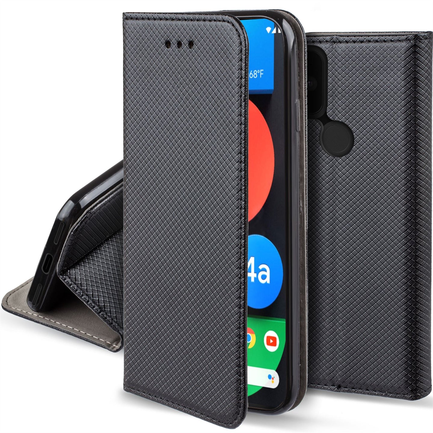 Moozy Case Flip Cover for Google Pixel 4a 5G, Black - Smart Magnetic Flip Case with Card Holder and Stand