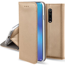 Charger l&#39;image dans la galerie, Moozy Case Flip Cover for Xiaomi Mi 9T, Xiaomi Mi 9T Pro, Redmi K20, Gold - Smart Magnetic Flip Case with Card Holder and Stand
