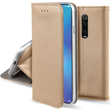 Carica l&#39;immagine nel visualizzatore di Gallery, Moozy Case Flip Cover for Xiaomi Mi 9T, Xiaomi Mi 9T Pro, Redmi K20, Gold - Smart Magnetic Flip Case with Card Holder and Stand
