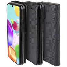 Cargar imagen en el visor de la galería, Moozy Case Flip Cover for Samsung A41, Black - Smart Magnetic Flip Case with Card Holder and Stand
